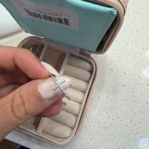 White Diamond Cross Sterling Silver Ring